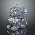 Intricate Carved Mythical Beast Sculpture In Traditional Style With Metallic Shine And Curved Details