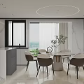 Modern Dining and Living Room Interior With Comfortable Sofa Dining Table TV Wall and Lighting