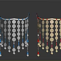 Decorative Hanging Household Living Accessories With Silver Circular Discs Blue Red Strings And Beads