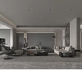 Modern Living and Dining Room Interior With Sofa Coffee Table Fireplace and Decorative Plants