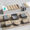 Set of Modern Stools With Cushioned Seats Gray And Beige On Woven Rug