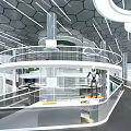 Futuristic Architecture Design With Illuminated Floating Platforms And Glass Railings