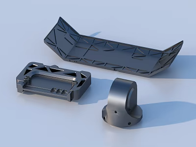 Three Black Mechanical Parts 3D Modeled With Geometric Industrial Design Shapes 3d model