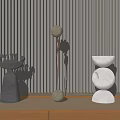 Decorative Ornament Set With Grey Hand Base Two Connected Balls And White Hourglass Shaped Ornaments