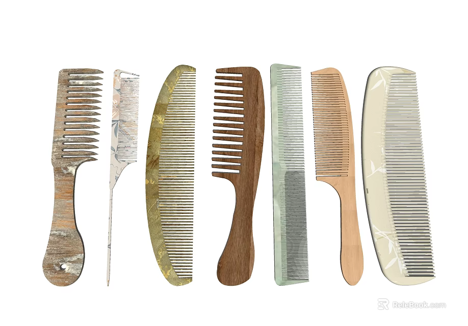 Various Stylish Combs With Different Materials And Designs For Daily Hair Care 3d model 