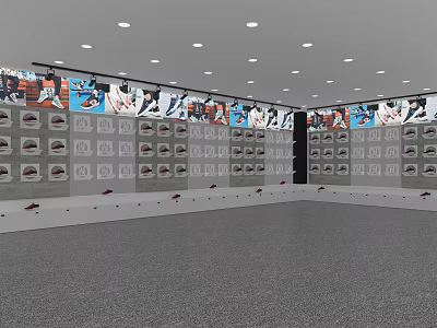 Open Public Office Space Neatly Arranged Workstations Wall Art Gray Flooring White Ceiling Recessed Lights 3d model