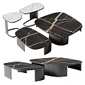 Elegant Modern Tea Table And Chairs With Black Frame And Marble Top Design 3d model