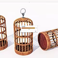 Three Piece Wooden Birdcage Decorative Ornament Set for Home Tabletop Decoration