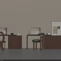 Modern Minimalist Interior Featuring Wooden Dressers Chairs Wall Frames And Small Objects 3d model