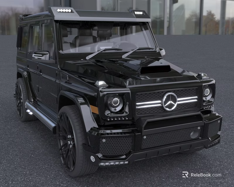 Black Mercedes G Class Modified Car With Large Wheels And Rugged Front Design 3d model 
