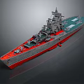 Realistic Warship 3D Model Featuring Gray Hull Red Bottom And Deck Structures 3d model