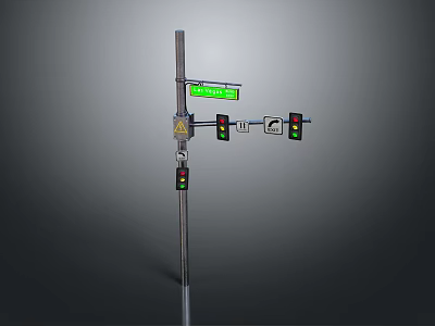 Urban Traffic Light Pole With Green Signal And Main Street Road Sign 3d model