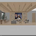 Modern Office Lounge Interior With Wooden Ceiling Large Artwork Shelving Units And Sofa
