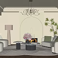 Elegant Modern Living Room Interior With Sofa Chandelier Green Plants And Area Rug