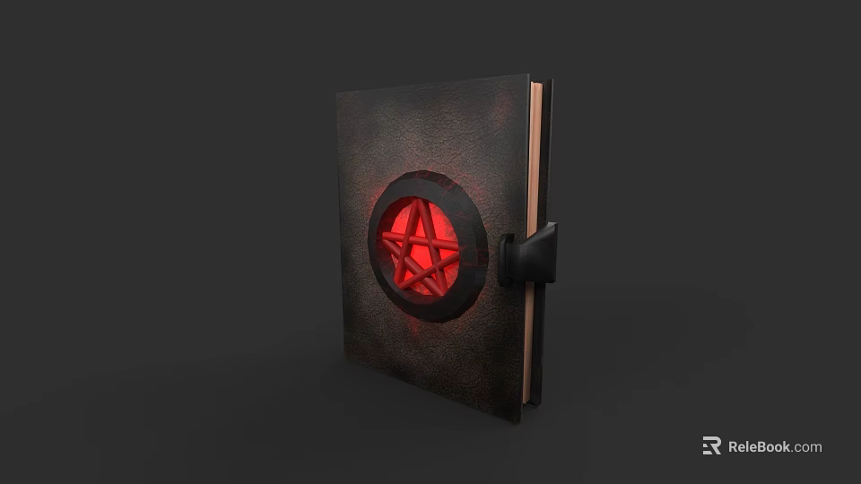 Black Leather Notebook With Red Pentagram Design On Cover And Strap 3d model 