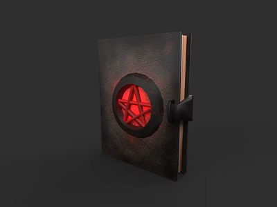 Black Leather Notebook With Red Pentagram Design On Cover And Strap 3d model