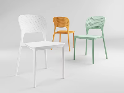 Modern Leisure Chairs In White Orange And Light Green With Perforated Backrest Design 3d model