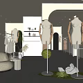 Modern Clothing Store Interior With White Mannequins Clothing Racks Open Space And Green Plants