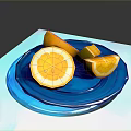 Fresh Sliced Lemon on a Blue Glass Plate with Juicy Segments