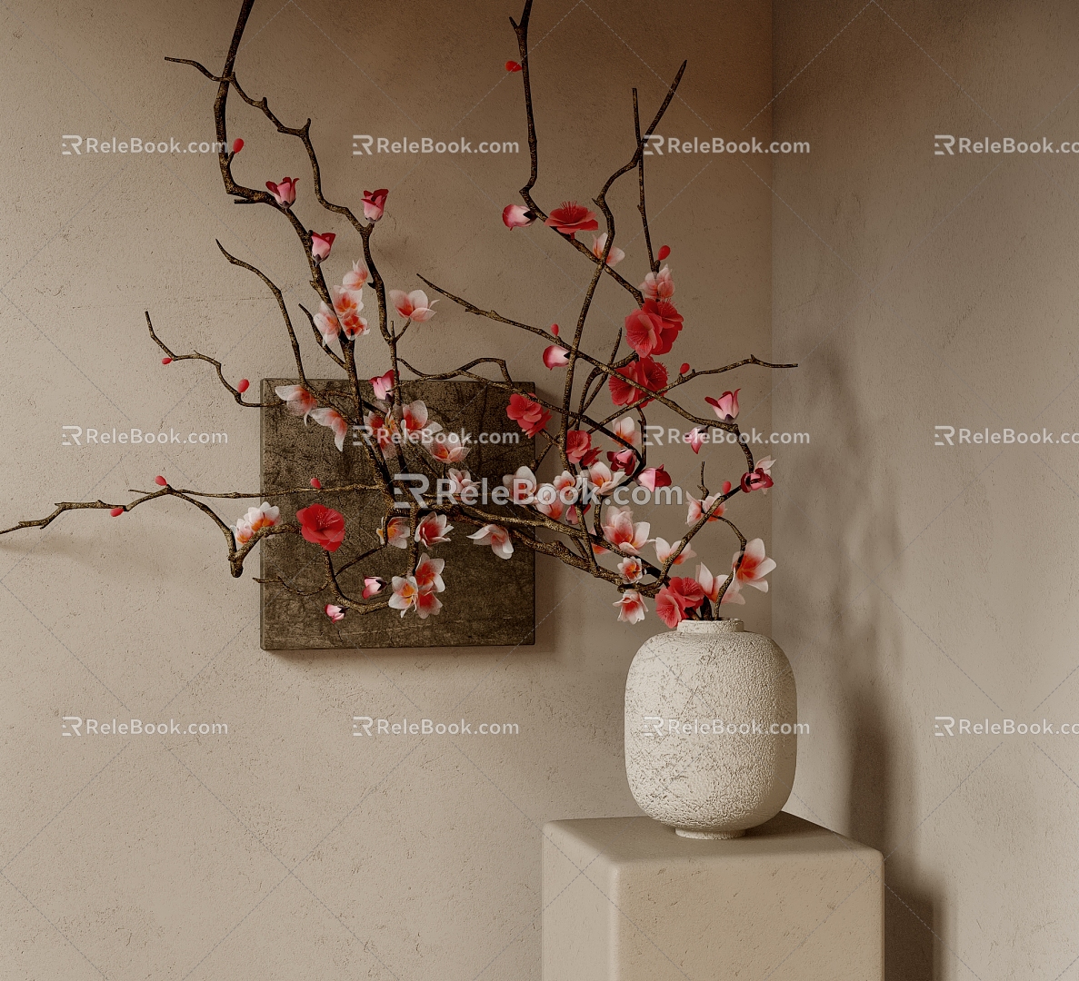 Floral Flower Vase Ornaments Pottery Pot Floral Plum Blossom Pottery Pot New Chinese Style Ornaments 3d model