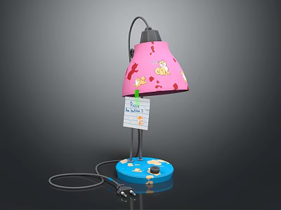 Pink Table Lamp With Cartoon Patterns Blue Base And Price Tag 3d model