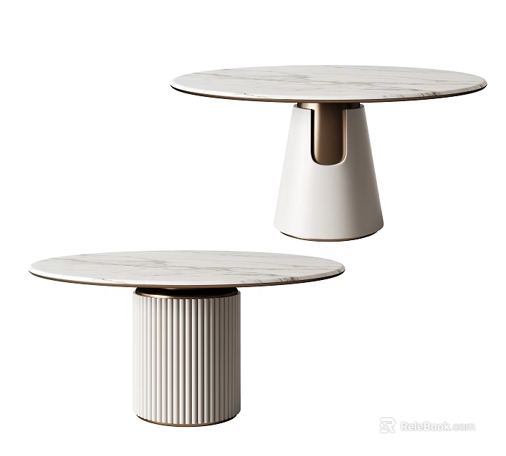 Modern Coffee Table With Marble Top Ribbed Cylindrical And Conical Bases 3d model