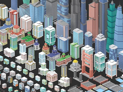 Urban Architectural Complex Featuring Diverse High Rise And Low Rise Buildings With Colorful Designs 3d model