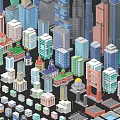 Urban Architectural Complex Featuring Diverse High Rise And Low Rise Buildings With Colorful Designs