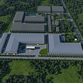 Industrial Factory Complex Aerial View With Lush Green Surroundings And Buildings