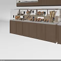 Warm Sweet Shop Interior Featuring Wooden Counter Glass Display Cases Bread And Pastries