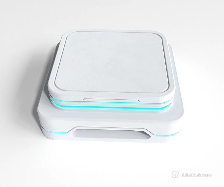 White Square Stacked Electronic Device With Light Blue Accent Lines And Handle 3d model 
