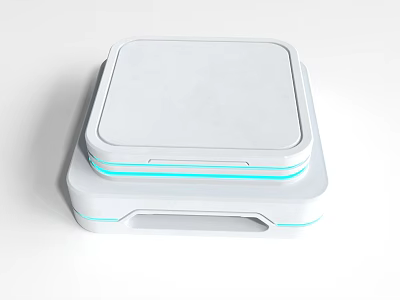 White Square Stacked Electronic Device With Light Blue Accent Lines And Handle 3d model