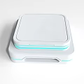 White Square Stacked Electronic Device With Light Blue Accent Lines And Handle