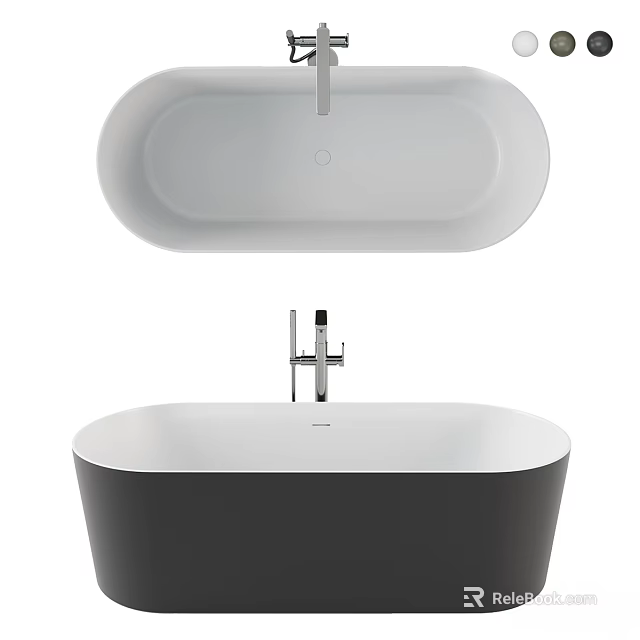 Elegant Freestanding Bathtub With Oval Design White Interior Black Exterior And Chrome Faucet 3d model 