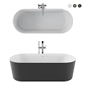 Elegant Freestanding Bathtub With Oval Design White Interior Black Exterior And Chrome Faucet