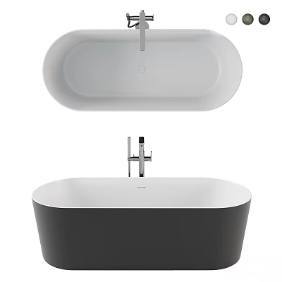 Elegant Freestanding Bathtub With Oval Design White Interior Black Exterior And Chrome Faucet 3d model