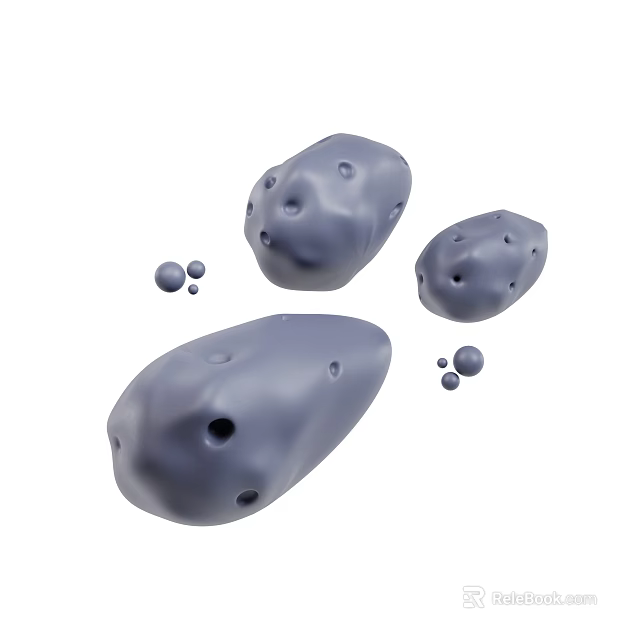 Modern Gray Irregular Shaped Decorative Ornament Set With Holes And Small Spheres 3d model 