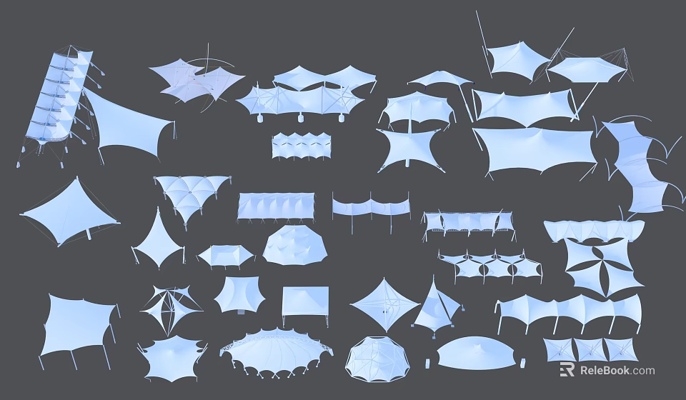 Tensile Membrane Various Architectural Design Structures With Different Shapes And Styles 3d model 