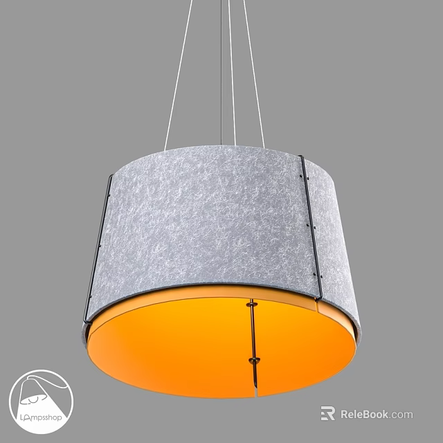 Modern Cylindrical Pendant Light With Gray Fabric Shade And Orange Inner Glow 3d model 