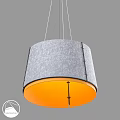Modern Cylindrical Pendant Light With Gray Fabric Shade And Orange Inner Glow