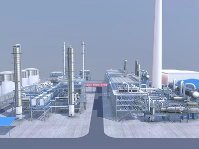 Modern Industrial Plant Infrastructure With Tall Towers Pipes And Storage Tanks 3d model