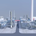 Modern Industrial Plant Infrastructure With Tall Towers Pipes And Storage Tanks