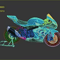 Blue Sport Motorcycle With Streamlined Design Black Seat And Green Rims