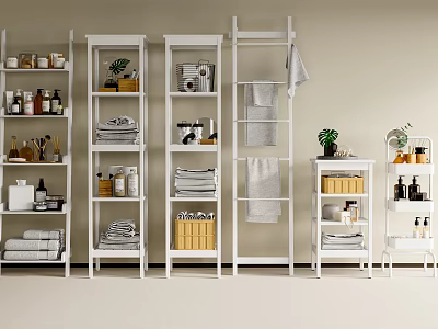 White Versatile Shelving Units For Home Organization With Towels Jars And Plants 3d model