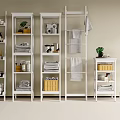 White Versatile Shelving Units For Home Organization With Towels Jars And Plants