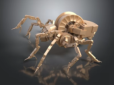 Golden Mechanical Spider With Multiple Legs And Intricate Metal Structure 3d model