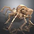 Golden Mechanical Spider With Multiple Legs And Intricate Metal Structure 3d model