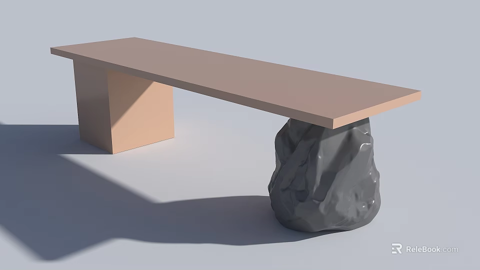 Modern Long Tabletop Design with Light Square Base and Rock Like Gray Stand 3d model