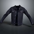 Classic Dark Blue Denim Jacket With Collar Button Design And Extended Sleeves 3d model