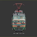Modern Green and White Electric Train With Red Pantograph On Railway Tracks